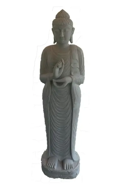 Product image 8 of the product “Standing Buddha made of Riverstone in Dharmachakra position - gesture of wheel of the teaching of Dharma. About 180cm height. ”